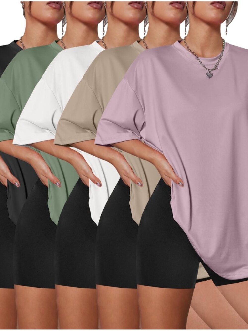 5 Pack Womens Oversized T Shirts Workout Short Sleeve Summer Tops